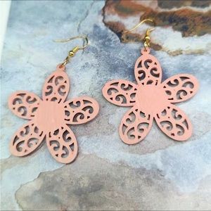 Soft Pink Wooden Flower Bohemian Earrings